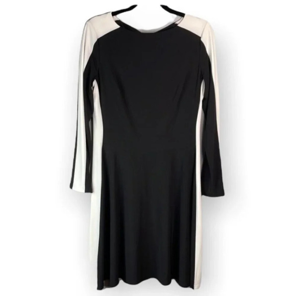 LAUREN Ralph Lauren Long Sleeve Dress Black White Bateau Neck Classic Size 10 - Picture 2 of 10